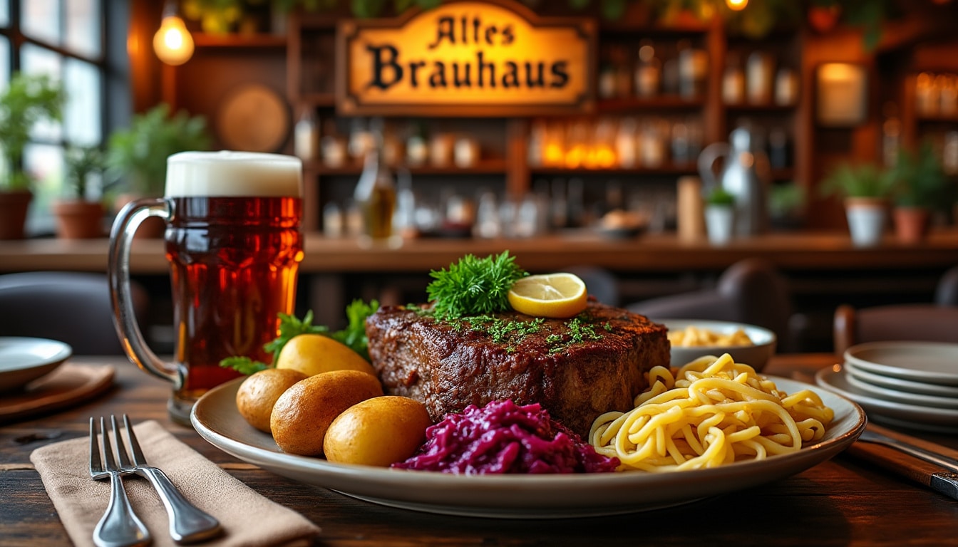 discover the culinary delights of düsseldorf with our guide to famous foods! from traditional altbier to savory mustard-coated sausages and delectable potato pancakes, explore the must-try dishes that showcase the city's rich gastronomic heritage. perfect for food lovers and adventurous eaters alike!